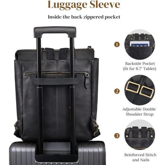 S-ZONE Genuine Leather Backpack Purse for Women Men Vintage Rucksack Handbag main image 5